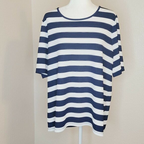 Chicos Blue and White Stripe Jersey Short Sleeve Top Size 3 - Picture 3 of 8